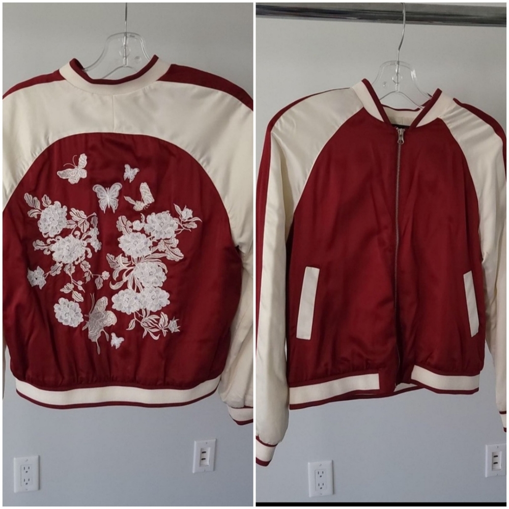 Forever21 maroon and white bomber  jacket